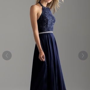 Navy blue Prom Girl halter neck long prom dress